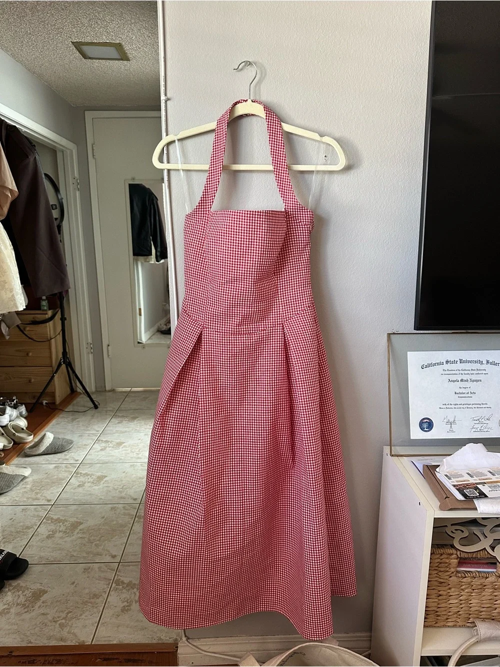 Meshki Juana Halter Midi Dress in Red Gingham